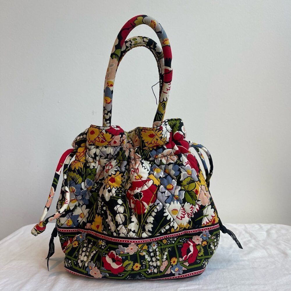 Vera Bradley Floral Quilted Drawstring Handbag in Red, Green, Blue, Yellow